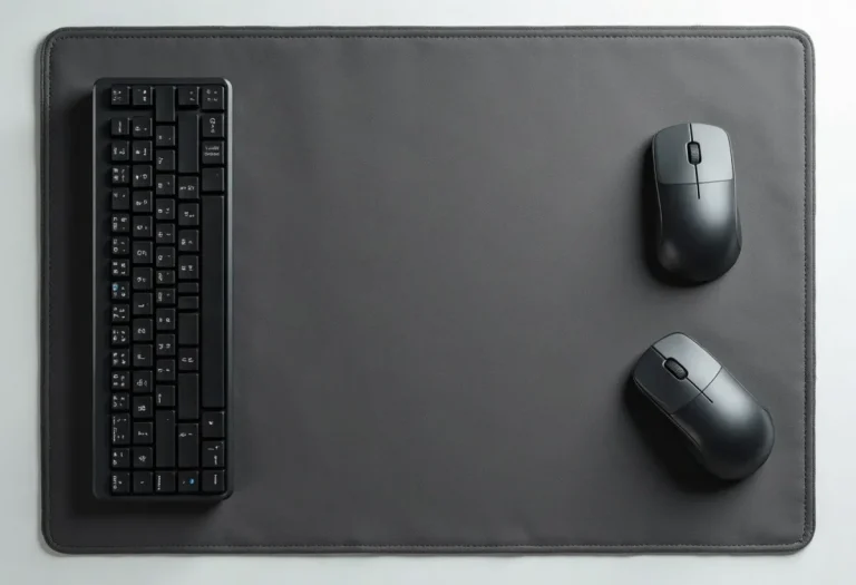 Μεγαλο γκρι mousepad σε γραφειο με πληκτρολογιο και ποντικι